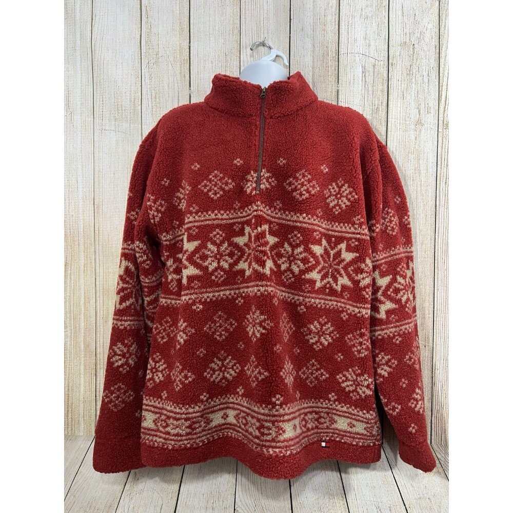 Vtg Y2K Tommy Hilfiger Sherpa Nordic Pullover‎ 2XL Red Fair Isle Chunky Cozy NWT